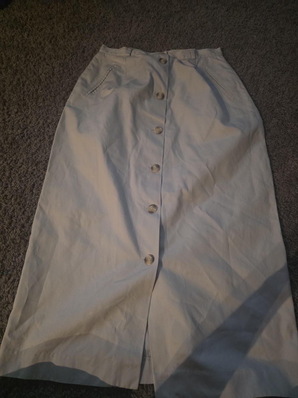 Ann Taylor Vintage Button-Front High-Waist Midi Skirt in Beige